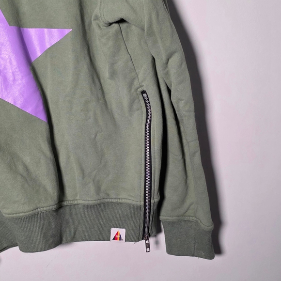 Sunshine Park Olive Green Star Sweatshirt Medium Side Zip Pullover Casual Street - Picture 3 of 11